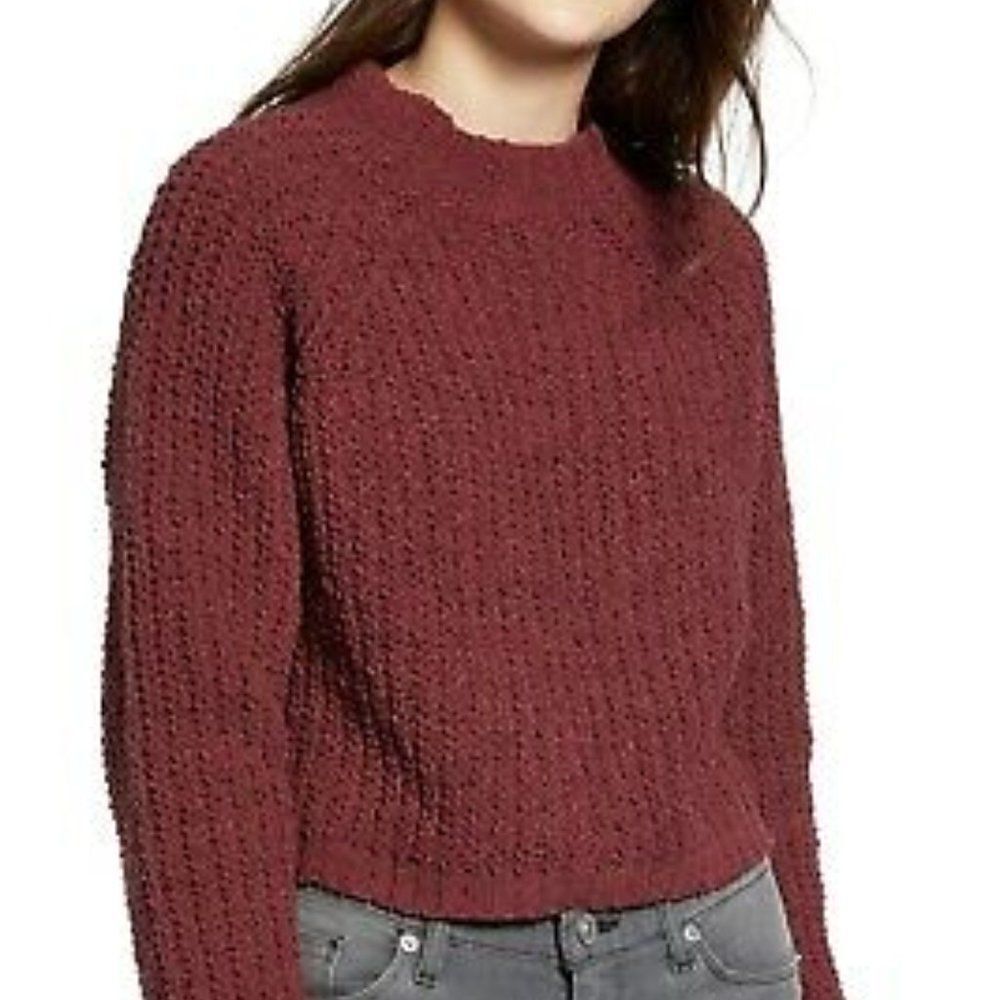 Cotton Emporium Crop Mock Neck Ribbed Sweater sz S